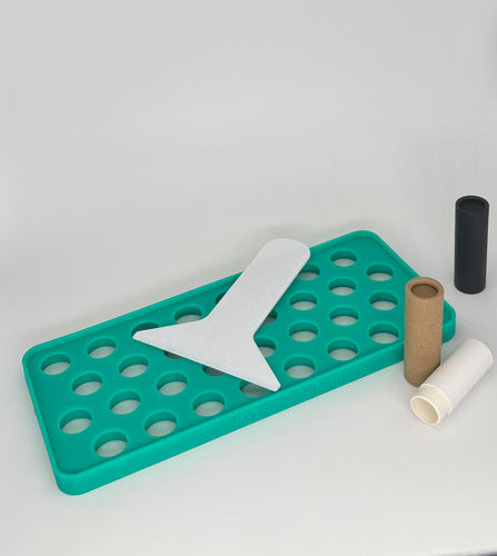 Push-up paper lip balm tube with 3D-printed eco-friendly silicone filling tray